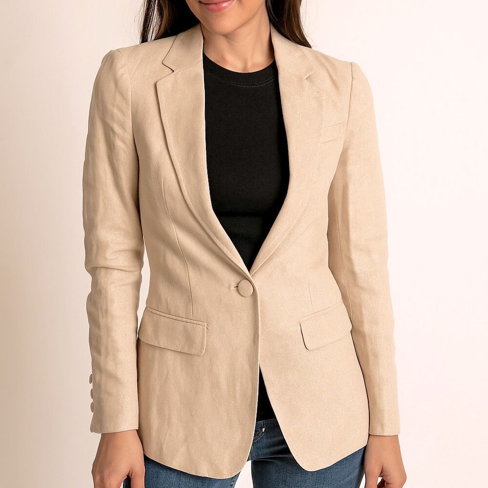 NEW Intermix Sparkly Linen Blend Champagne Blazer Size 2